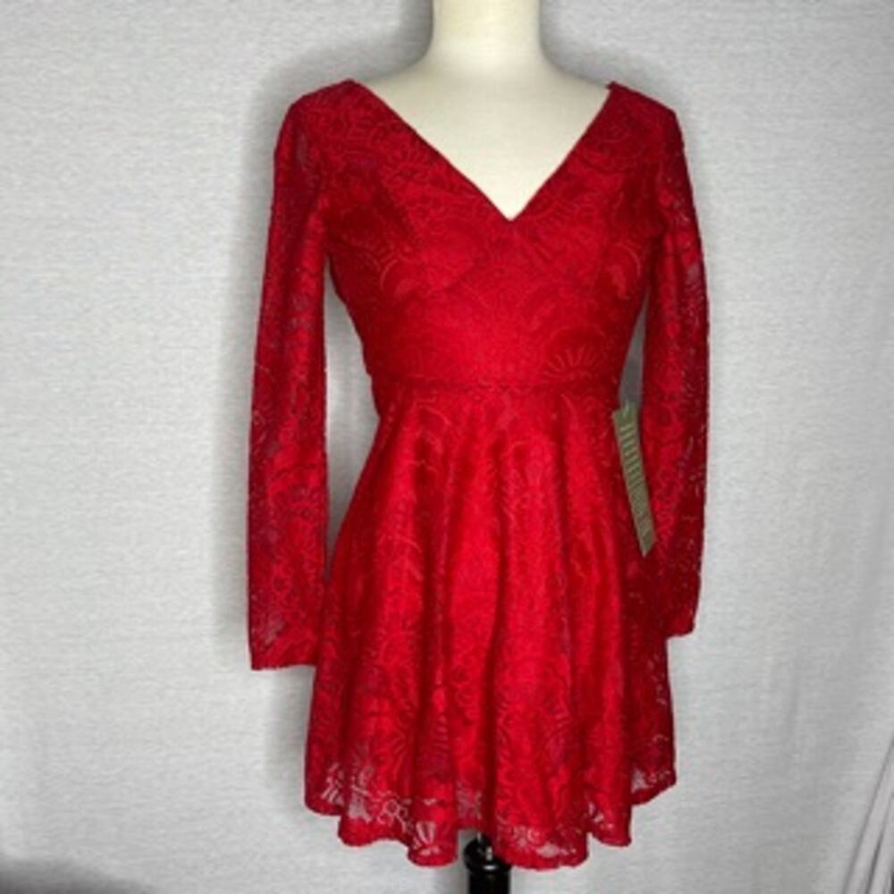 F) My Michelle V-neck Long Sleeve Dress Red Size Zero